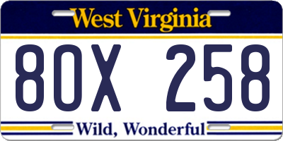WV license plate 8OX258
