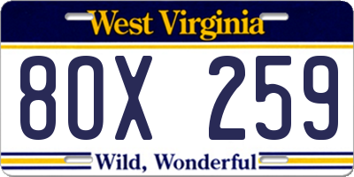 WV license plate 8OX259