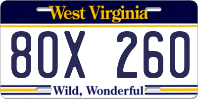 WV license plate 8OX260