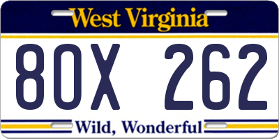 WV license plate 8OX262