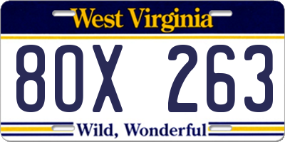 WV license plate 8OX263