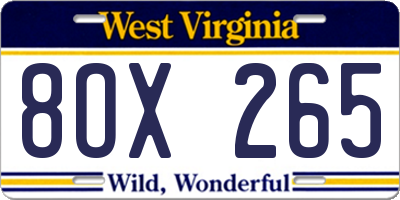 WV license plate 8OX265