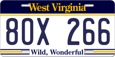 WV license plate 8OX266