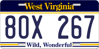 WV license plate 8OX267