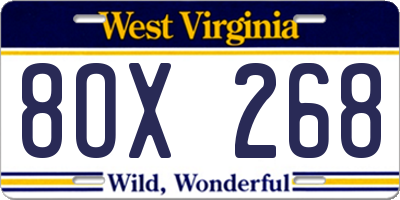 WV license plate 8OX268