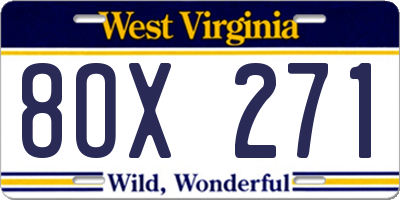 WV license plate 8OX271