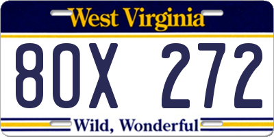 WV license plate 8OX272