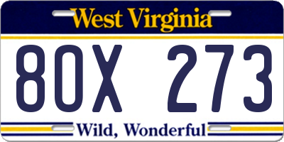 WV license plate 8OX273