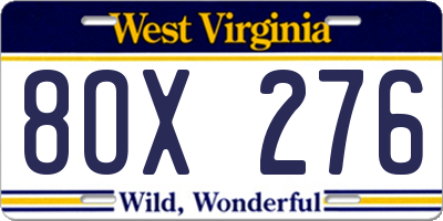 WV license plate 8OX276