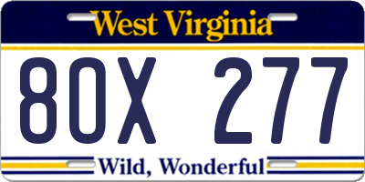 WV license plate 8OX277