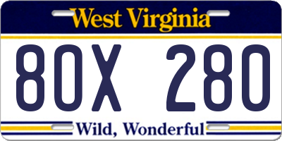 WV license plate 8OX280