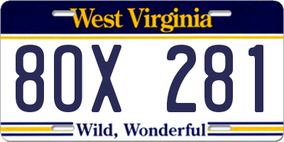 WV license plate 8OX281