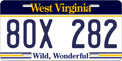 WV license plate 8OX282