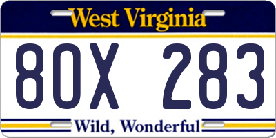 WV license plate 8OX283