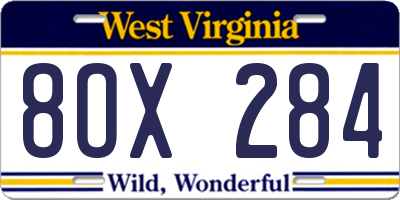 WV license plate 8OX284