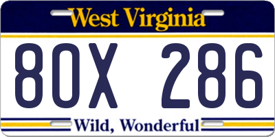 WV license plate 8OX286