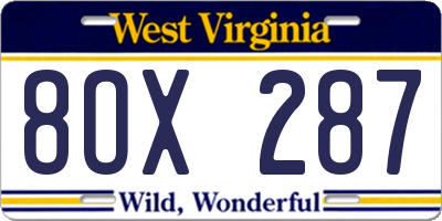 WV license plate 8OX287