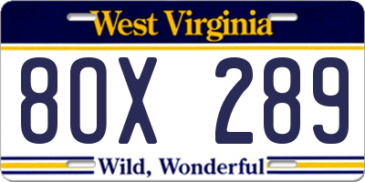 WV license plate 8OX289