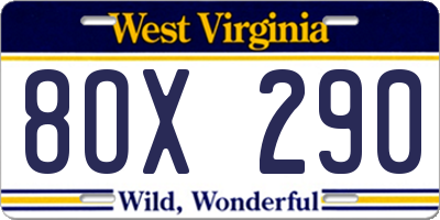 WV license plate 8OX290