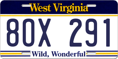 WV license plate 8OX291