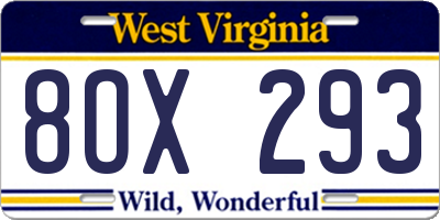 WV license plate 8OX293