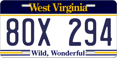 WV license plate 8OX294