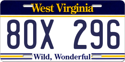 WV license plate 8OX296