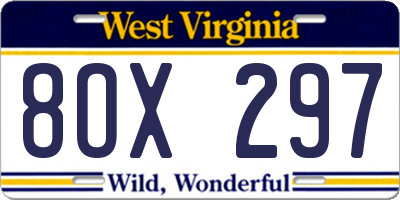 WV license plate 8OX297