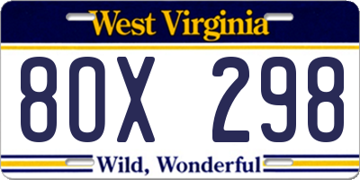 WV license plate 8OX298
