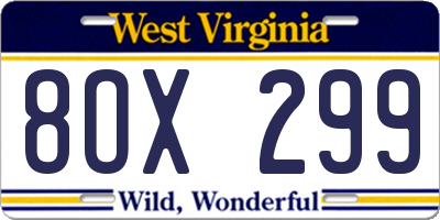 WV license plate 8OX299