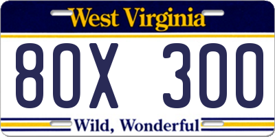 WV license plate 8OX300