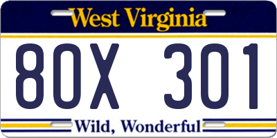 WV license plate 8OX301