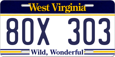 WV license plate 8OX303