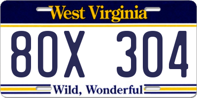 WV license plate 8OX304