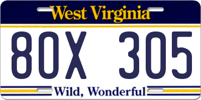 WV license plate 8OX305