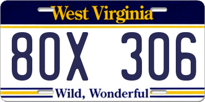 WV license plate 8OX306