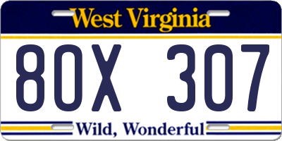WV license plate 8OX307
