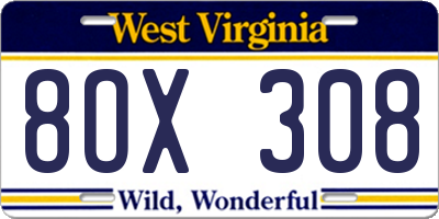WV license plate 8OX308