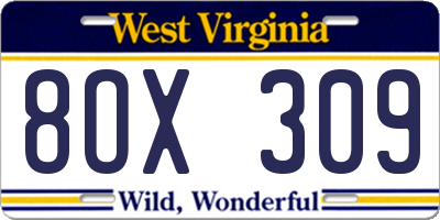 WV license plate 8OX309