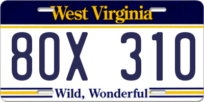 WV license plate 8OX310