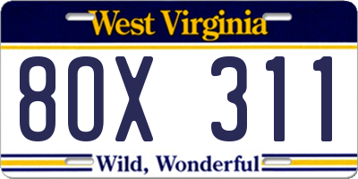 WV license plate 8OX311