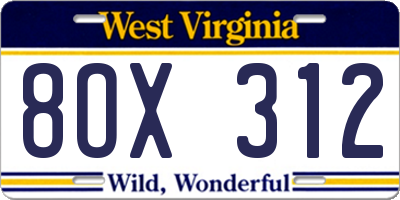 WV license plate 8OX312