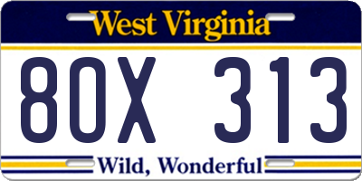 WV license plate 8OX313