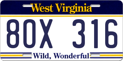 WV license plate 8OX316
