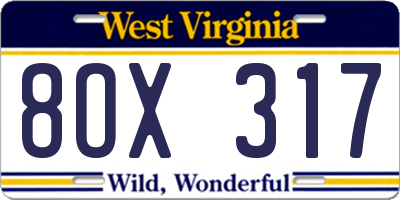 WV license plate 8OX317