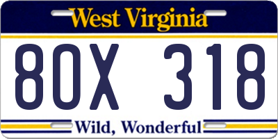WV license plate 8OX318