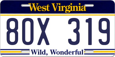 WV license plate 8OX319