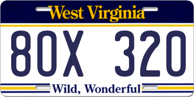 WV license plate 8OX320