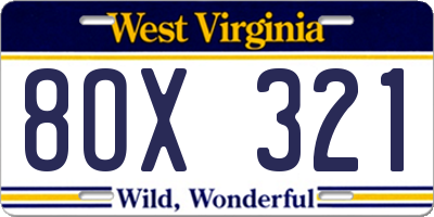 WV license plate 8OX321