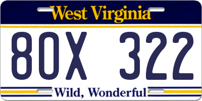 WV license plate 8OX322
